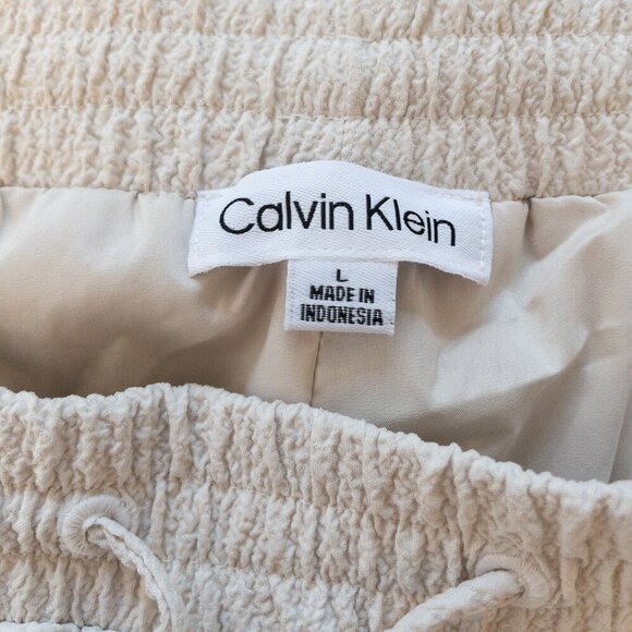 Calvin Klein Cream Textured Lounge Pants L NWT Drawstring Wide Leg Soft Stretch - Picture 3 of 4